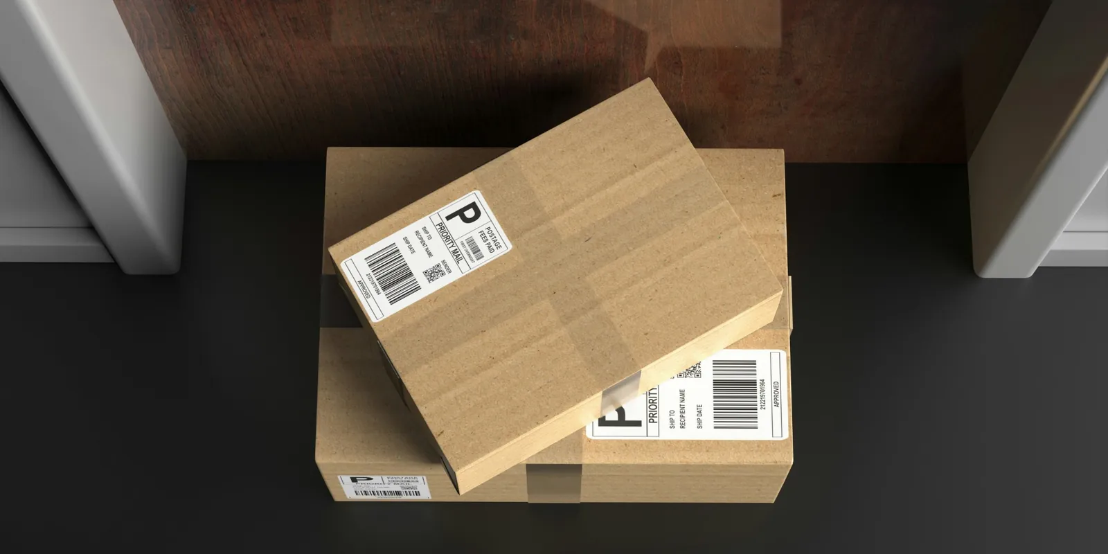Delivered parcels at the door of a home